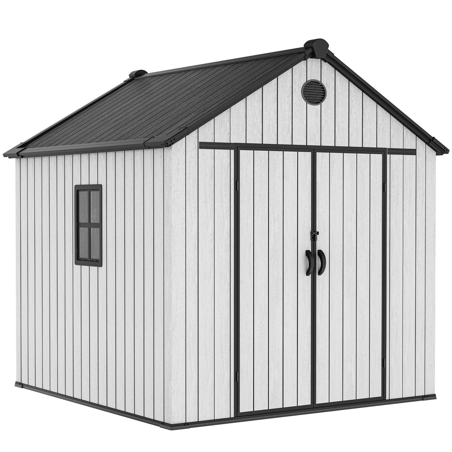 YITAHOME 8X8 ft Outdoor Plastic Storage Shed with Floor, 16mm Extra Thick Waterproof Garden Shed with Vision Window, Lockable Door & Vents, Heavy Duty Tool Storage for Patio, Lawn Mower, Bike, Gray