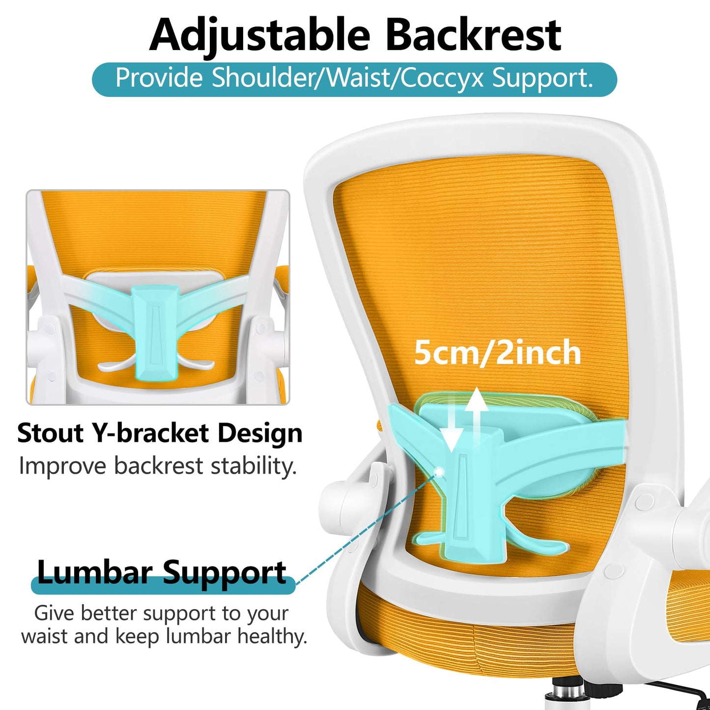 FelixKing Office Chair, Ergonomic Desk Chair Breathable Mesh Chairs Adjustable High Back Lumbar Support Flip-up Armrests, Executive Rolling Swivel Comfy Computer Chairs Home Office Yellow