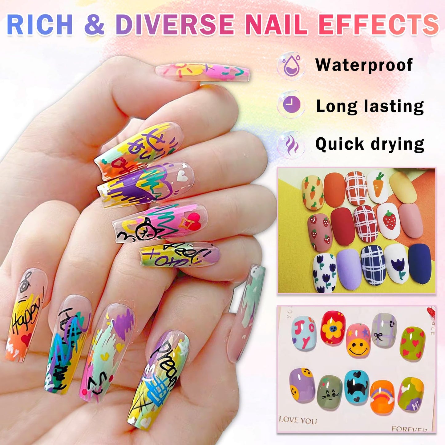 IONSGAKO 24 Colors Nail Art Pens Set, Nail Polish Pens Quick-Drying Acrylic Paint Markers Nail Art Drawing Painting Liner Pens Kit for Home DIY Nail Art Design Manicure Tools