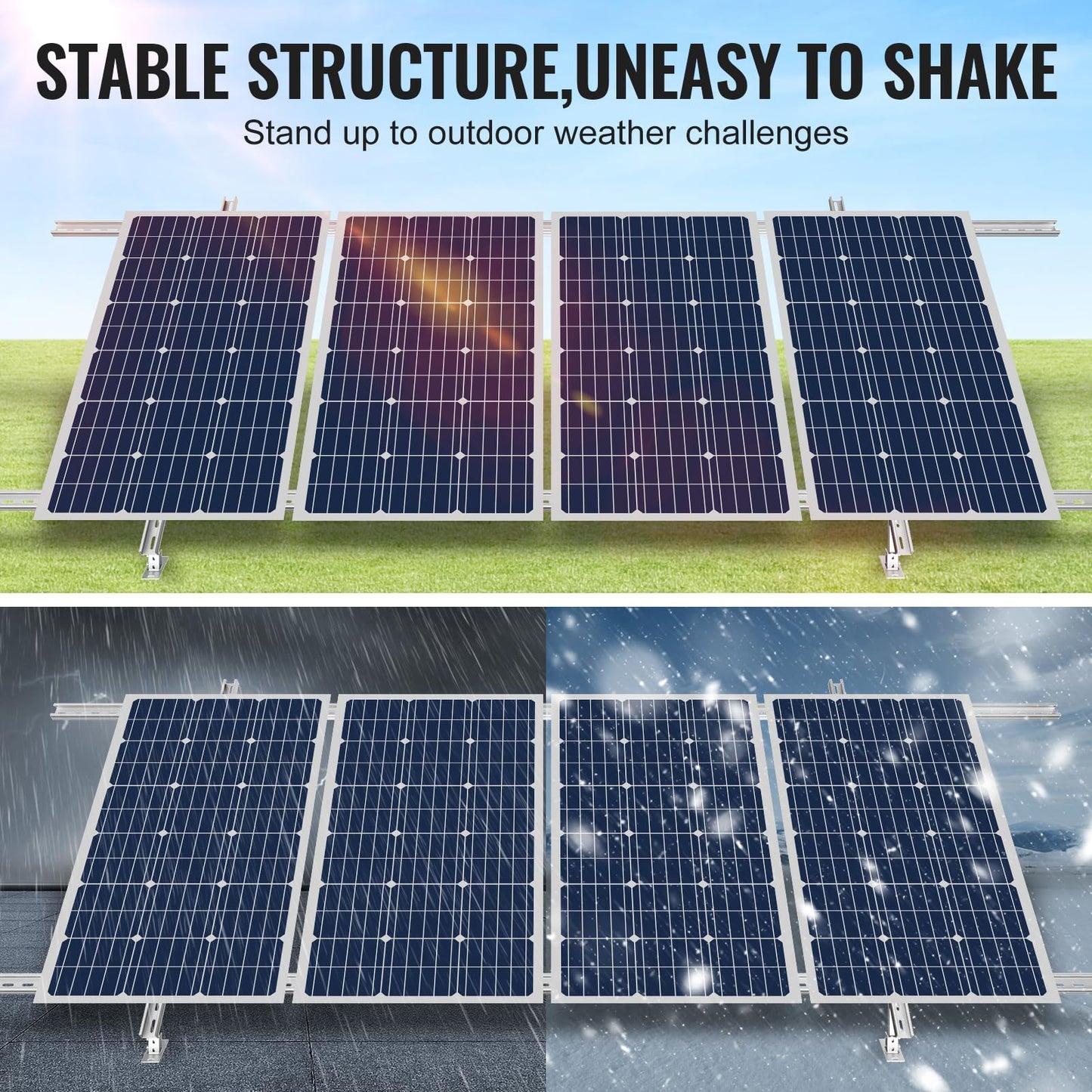 VEVOR Solar Panel Mounting Brackets, 30-60 Adjustable Multi-Piece Brackets for 1-4PCS Panels, Carbon Steel Ground Mount Stand for Farms, RVs, Boats, Off-Grid System
