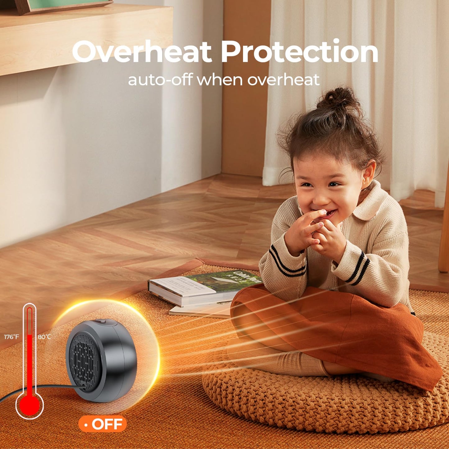 ASNUG Space Heater, Portable Electric 500W PTC Ceramic Heaters for Indoor Use, Efficient Fast Heating, Tip-Over & Overheat Protection, Quiet Small Mini Desk Heater for Bathroom Home Office Bedroom