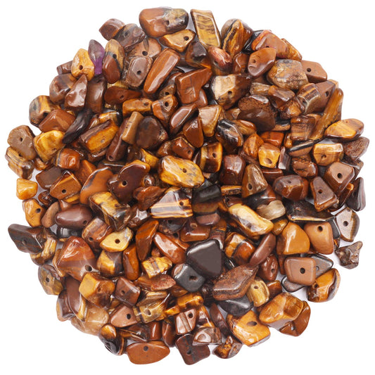 500 pcs Natural Chip Stone Beads, Tiger Eye 5-8 mm Irregular Gemstones Healing Crystal Loose Rocks Bead Hole Drilled for Jewelry Making Bracelet
