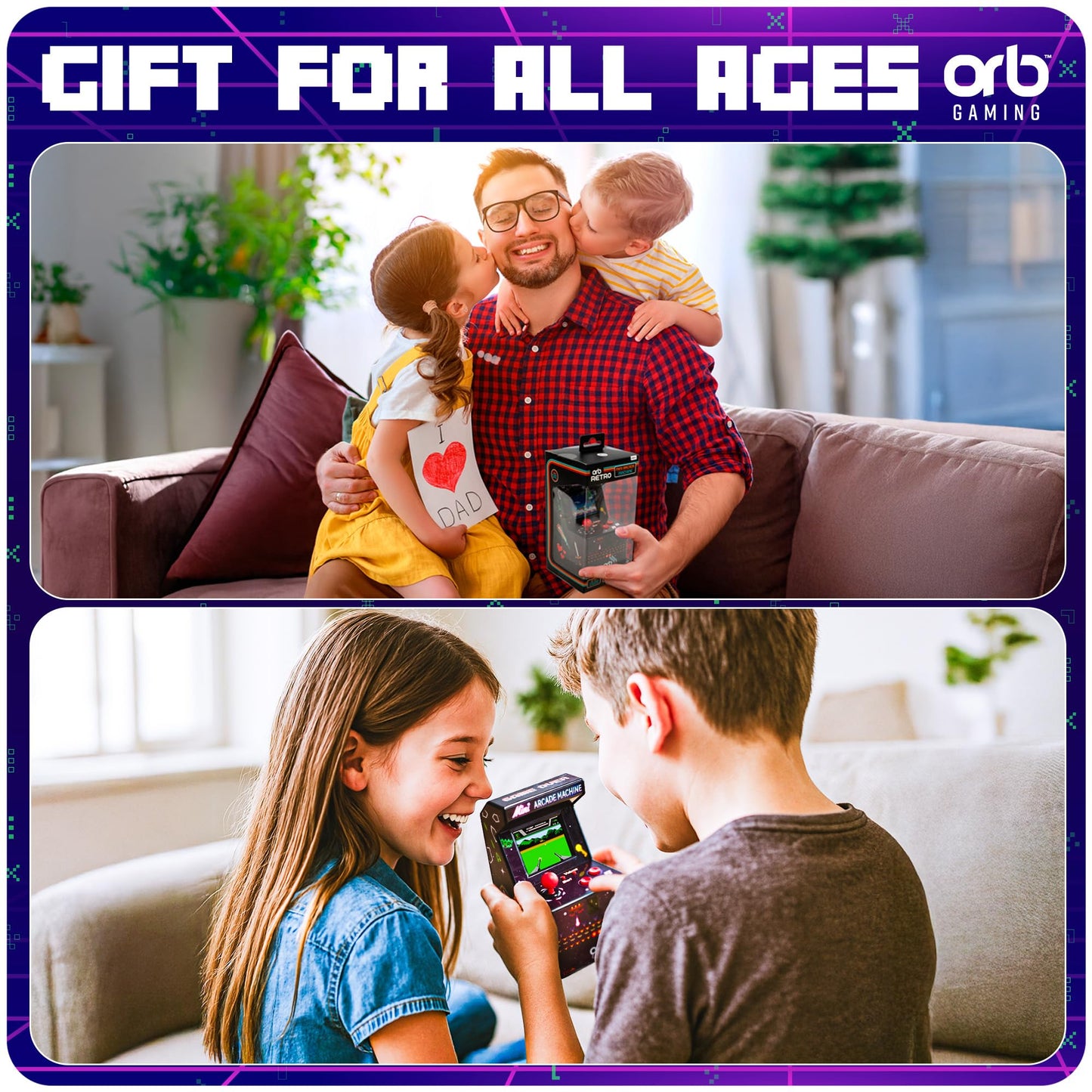Mini Arcade Machine, 240 Built-in 8-Bit Games, 2.5” Full Colour Screen, 8-Way Joystick, Handheld Retro Games Console – Orb Gaming by ThumbsUp!