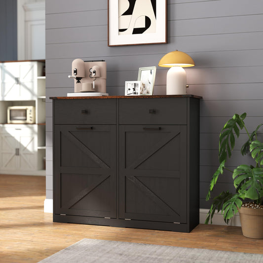 HUYYA Modern Sideboard Cabinet Buffet Storage Console Credenza for Dining Room, Free Standing Tilt Out Trash, Laundry Sorter Cabinet with Sturdy Construction and Easy Clean Surf