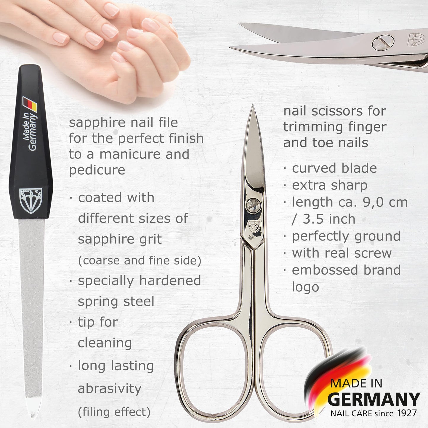 3 Swords Germany - Brand Quality 7-Piece Manicure kit with Rainbow Nail Buffer and Many More Tools in Black Artificial Leather case