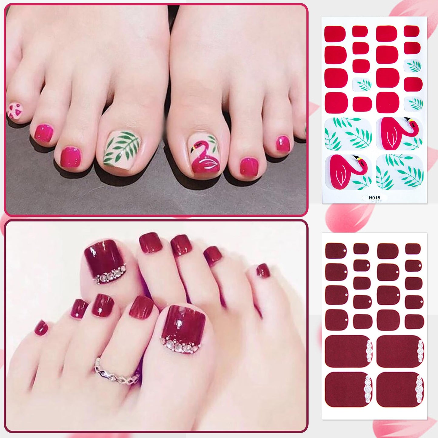 DANNEASY 20 Sheets Toe Nail Stickers Full Nail Wraps for Women - Colorful Self Adhesive Toenails Polish Strips for Toes Gel Strips Toenail Manicure Gel Sticker Nails with File, Cuticle Stick