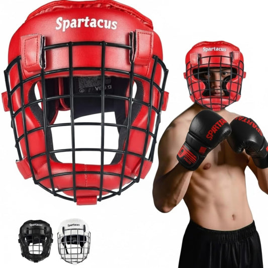 Victorbudo USA Boxing Headgear MMA Muay Thai, Removable Face Grill, Head Gear for Sparring Grappling Martial Arts Kickboxing Karate Taekwondo BJJ Training Head Guard (Red, Large)