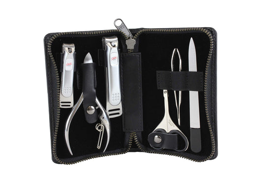 Seki Edge Craftsman Luxury Men's Grooming Set (SS-3103) - 6 Piece Premium Manicure & Pedicure Kit with Clippers, Nipper, Scissors, File, Tweezers in Travel Case
