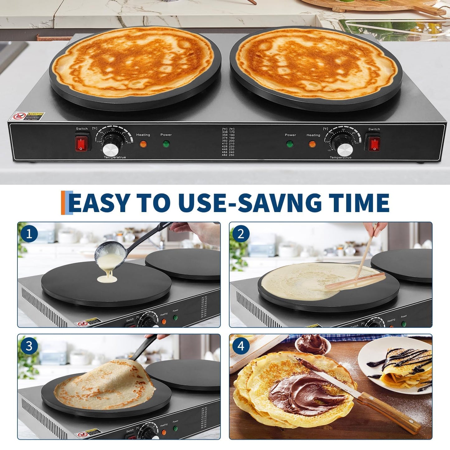 Electric Crepe Maker,3400 w 110 v Flat Plate Crepe Griddle with Double Plate and Temp Control,Non-Stick Commercial Crepe Machine for Home and Commercial Use