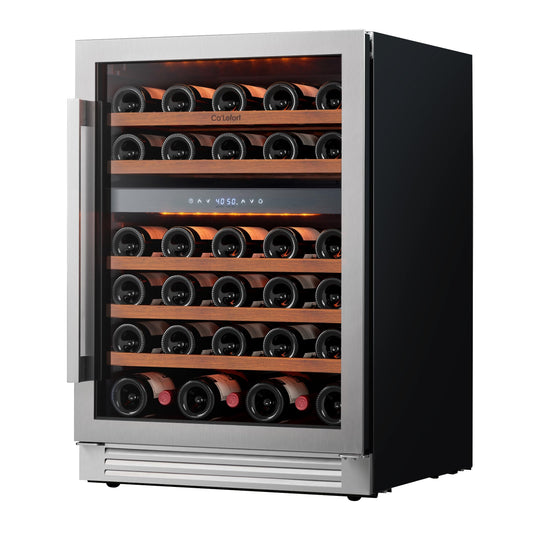 Ca'Lefort 24 Inch Wine Fridge Cooler - 52 Bottles Dual Zone Cooler with Glass Door, 3 LED Built-in Compressor Fridge with Adjustable Shelves for Home Office Bar (5.65 cu.ft)
