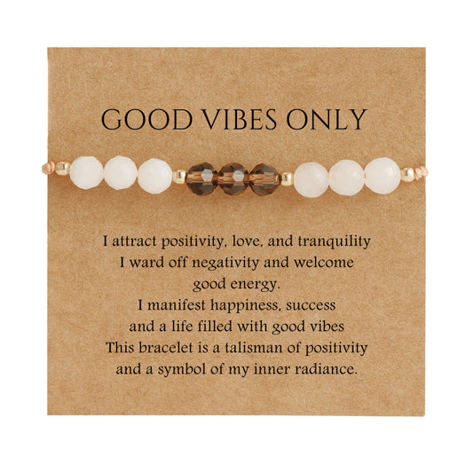 Fezodo Inspirational Encouragement Gifts for Women, Good Vibes Only Moonstone Bracelet Encouragement Cheer Up Gifts for Women Friend Sister Coworker Bestie