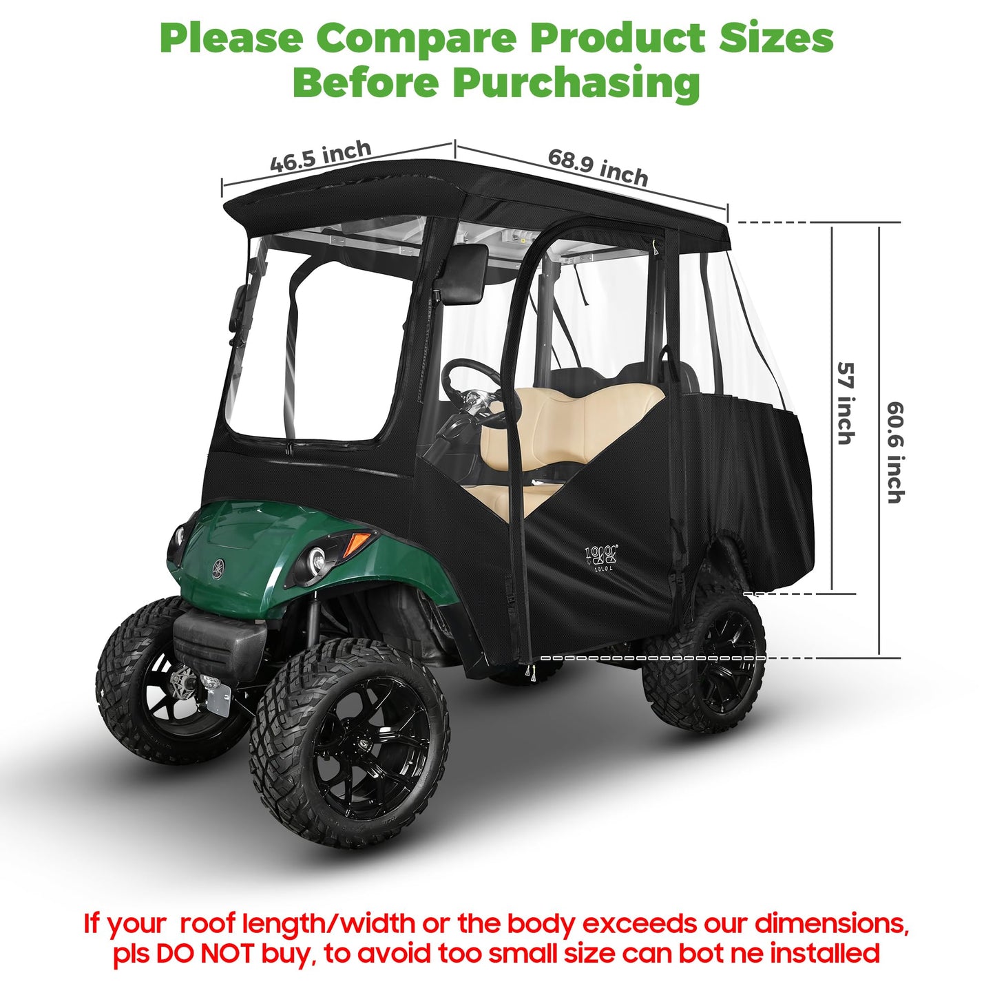 10L0L Golf Cart Driving Enclosure 4 Passenger for Yamaha G14 G16 G22 G29 Drive2 with Heavy Duty Zipper,600D Golf Cart Rain Cover Driving Covers with Roll-up Windshield, 4-Sided Clear Window