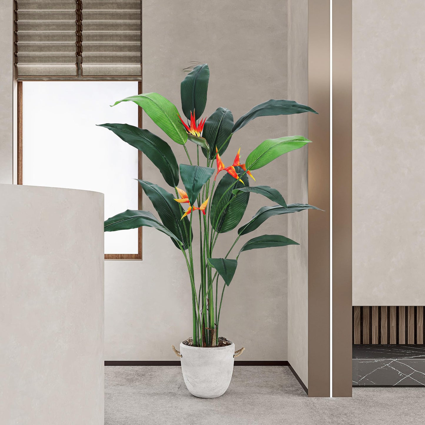 Realistic Artificial Bird of Paradise Plant Palm Tree, 7FT 6FT Tall Fake Tree with Lifelike Faux Leaves, 14 20 Trunks, Silk Indoor Outdoor Greenery, Easy Assembly Home Office Decor, 2 Pack