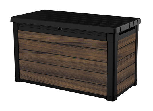 Keter Signature Collection 100 Gallon Resin Deck Box Organization and Storage for Patio Outdoor Cushions, Throw Pillows, Garden Tools and Pool Supplies, Rosewood