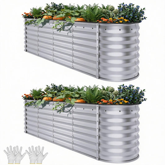 YITAHOME 8x2x2ft Large Raised Garden Bed Kit, 24" Tall 9 in 1 Galvanized Metal Planter Box with Gloves and Safety Rubber, Outdoor Above Ground Planters for Plants Vegetables Flowers, Silver