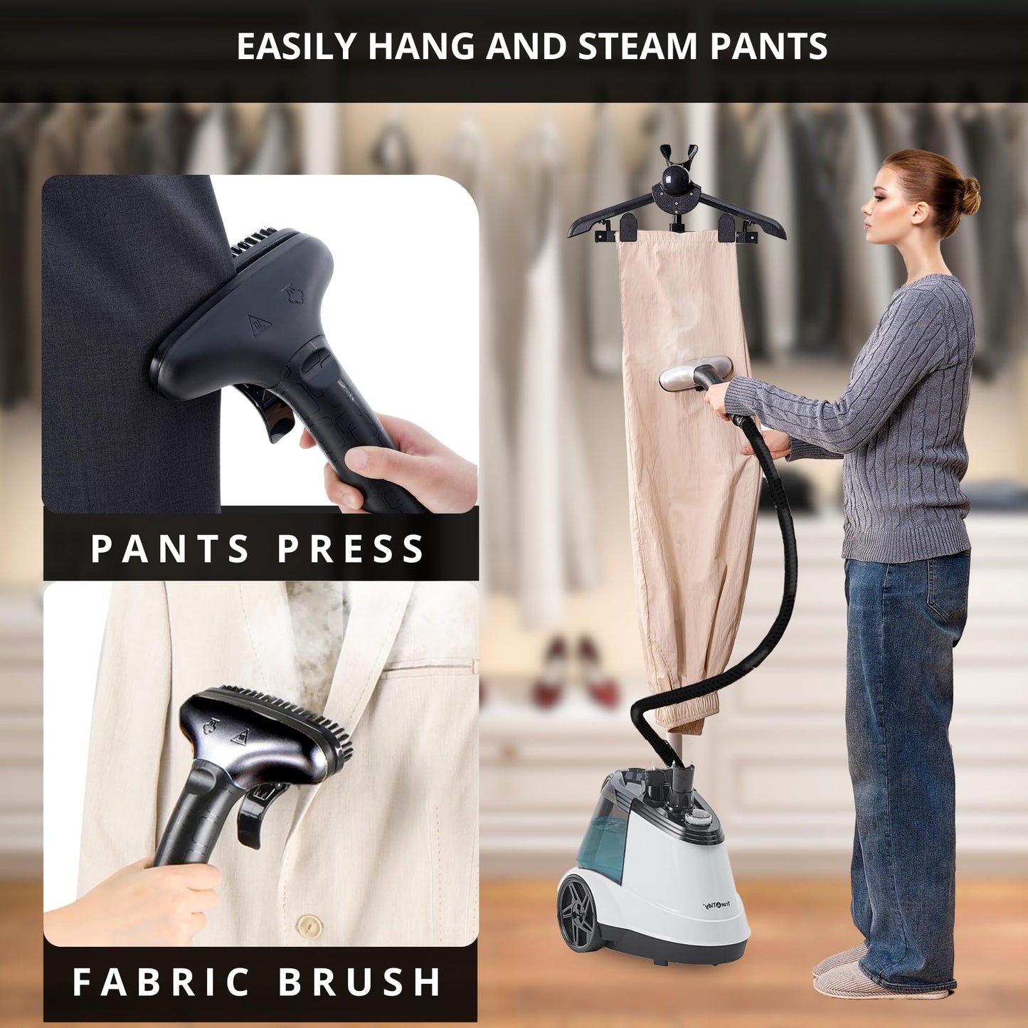 True & Tidy® Pro Commercial Garment Steamer with Extra Large 3L (101 oz) water tank, Heavy Duty with 3 Steam Settings, Aluminum Steam Plate, up to 90 mins