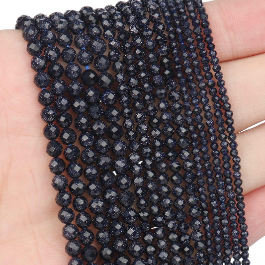 Song Xi 120pcs 3mm Natural Blue Sandstone Gemstone Beads Faceted Round Loose Stone Beads for Jewelry Making (1 Strand)