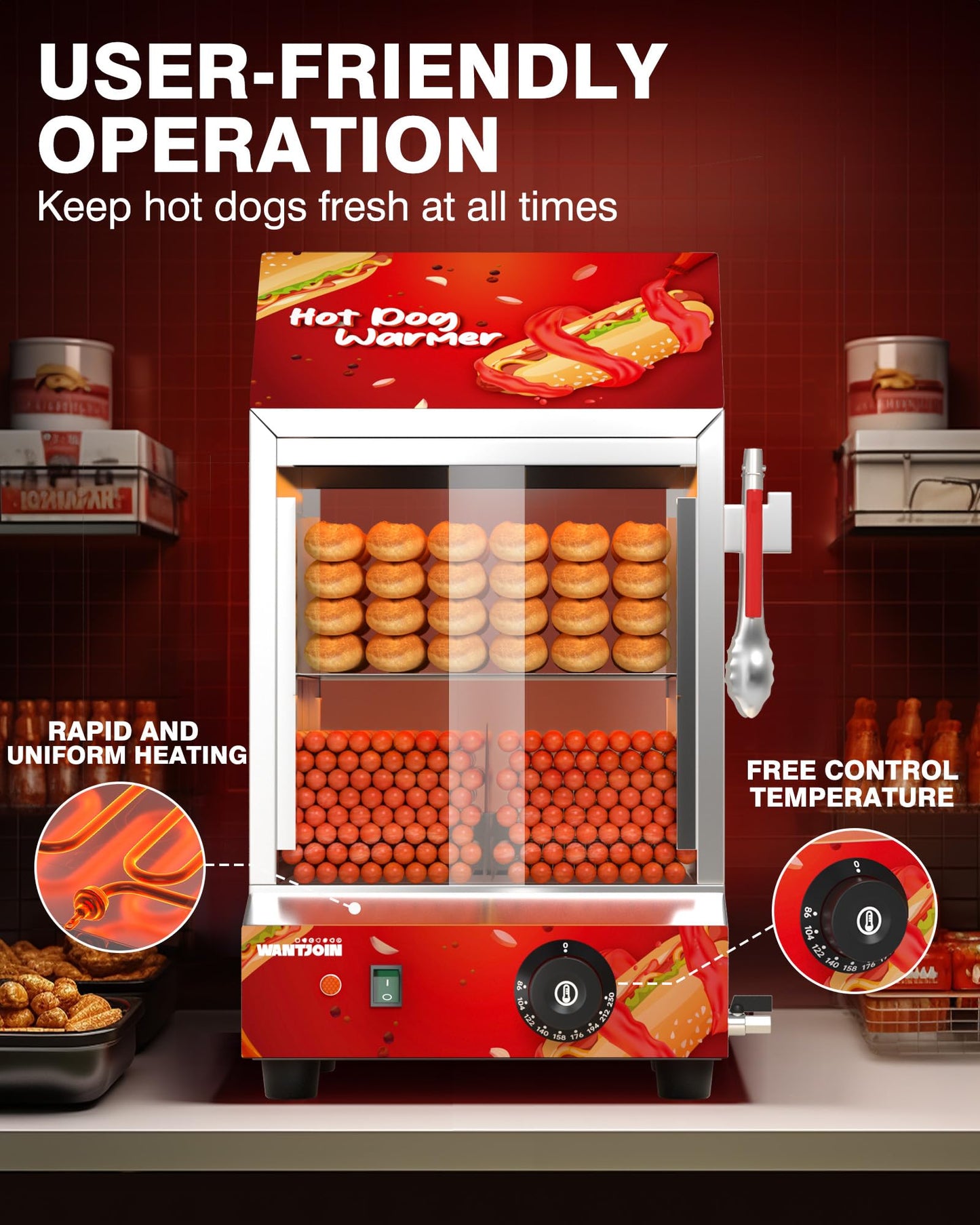 WantJoin Commercial 2-Tier Hot Dog Steamer