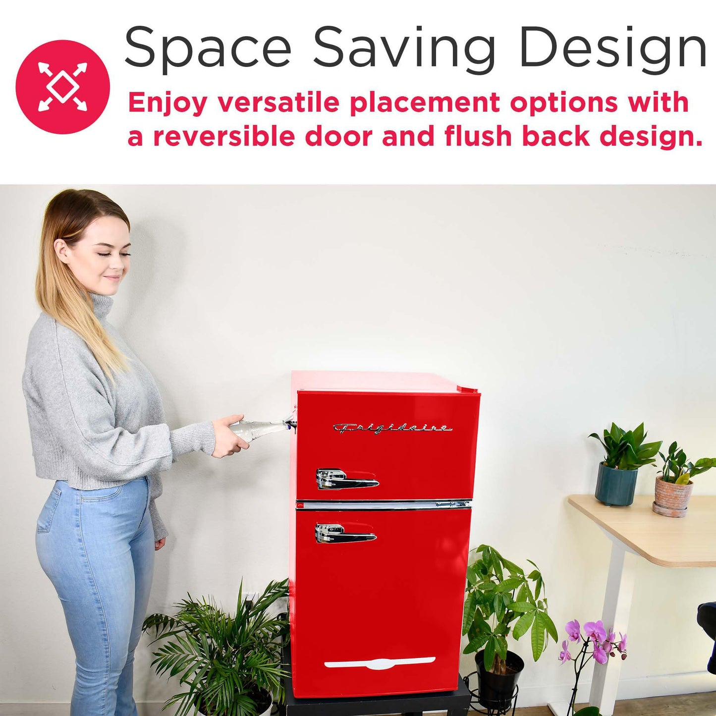 Frigidaire Retro Compact Fridge Freezer Combo, 3.1 cu. ft. Capacity, Small Top Freezer Refrigerator, Mini Fridge with Built-in Bottle Opener – 19”"D x 20.5" W x 33.5" H (Red)