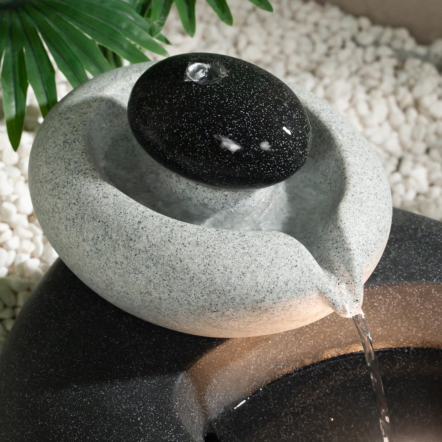 Puulye 13.39" H Outdoor Water Fountain Made with Eco-Friendly Recyclable Materials, Polyethylene Rock Waterfall Outdoor Fountain, Garden Decor with LED Light & Pump for Patio, Backyard (13.39")