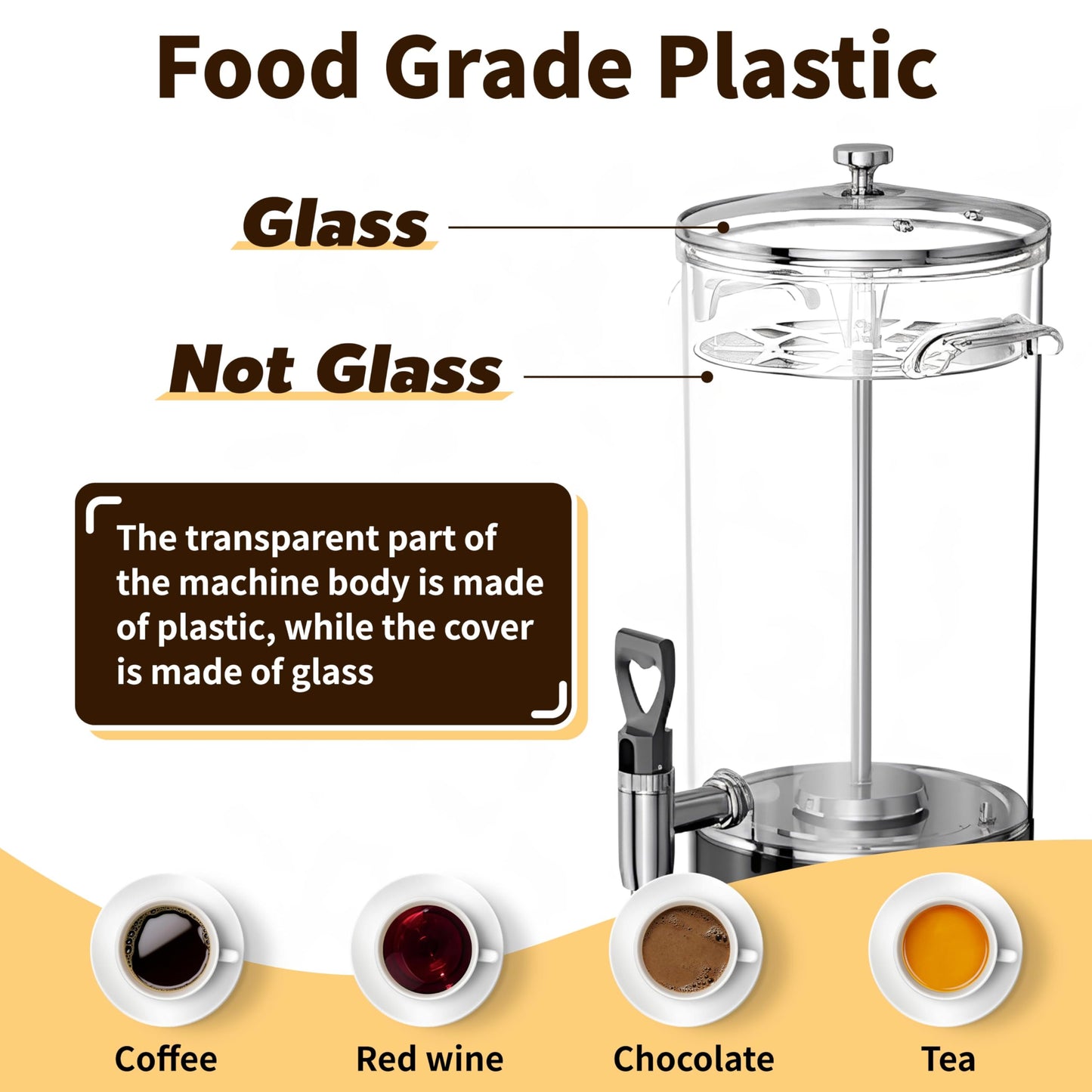 GKFF Coffee Urn Commercial Coffee Maker, Food-grade Plastic 9.5 L 60 Cups, Hot Chocolate Machine,Transparent Electric Percolator Coffee Pot for Catering Hot Water Urn for Hot Cocoa, Drink, Tea, Juice