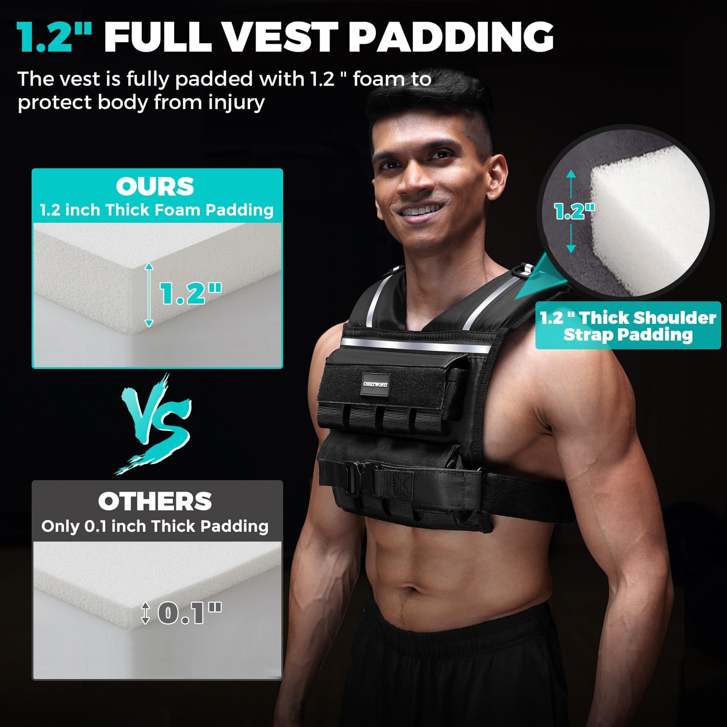 Adjustable Weighted Vest Men 35lb/45lb, Rucking Vests for Walking with Reflective Stripe, 1.2" Ultra Thick Shoulder Padding Strength Training Workout Vest for Running GYM Home, Detachable Iron Weights