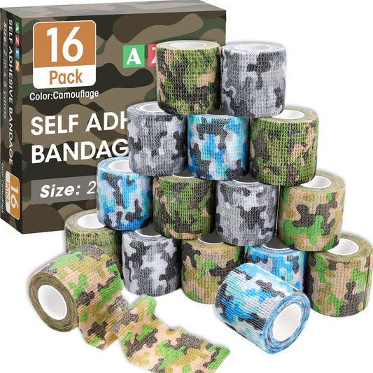 AZEN 16 Pack Self Adhesive Bandage Wrap, 2" X 5 Yards Elastic Cohesive Bandage Wrap, Athletic Tape, Vet Wrap, Ankle Tape, Tattoo Tape Wrap (Camo)