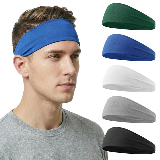 Sports Headband Quick-Dry Sweatband for Men Women Soft Moisure Wicking Headbands Breathable Athleticl Headbands Stretchy Comfortable Unisex Sweatbands for Running Cycling Gym (5 Pcs)