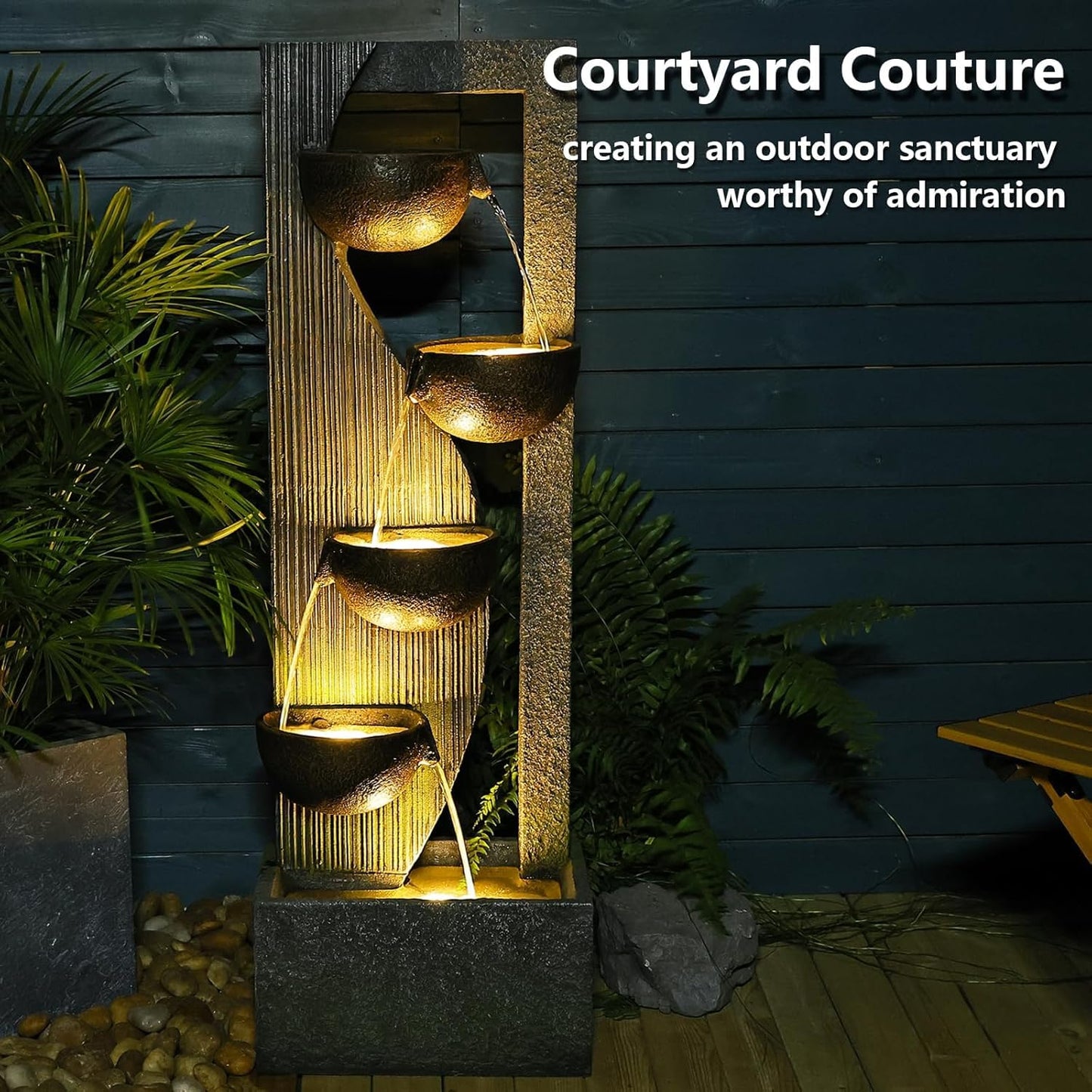 Sunlinua Outdoor Waterfall Fountain 5 Tier Tall Design 49.2 Inch Water Fountain with LED Lights and Pump Decorative Water Feature for Garden Patio Backyard