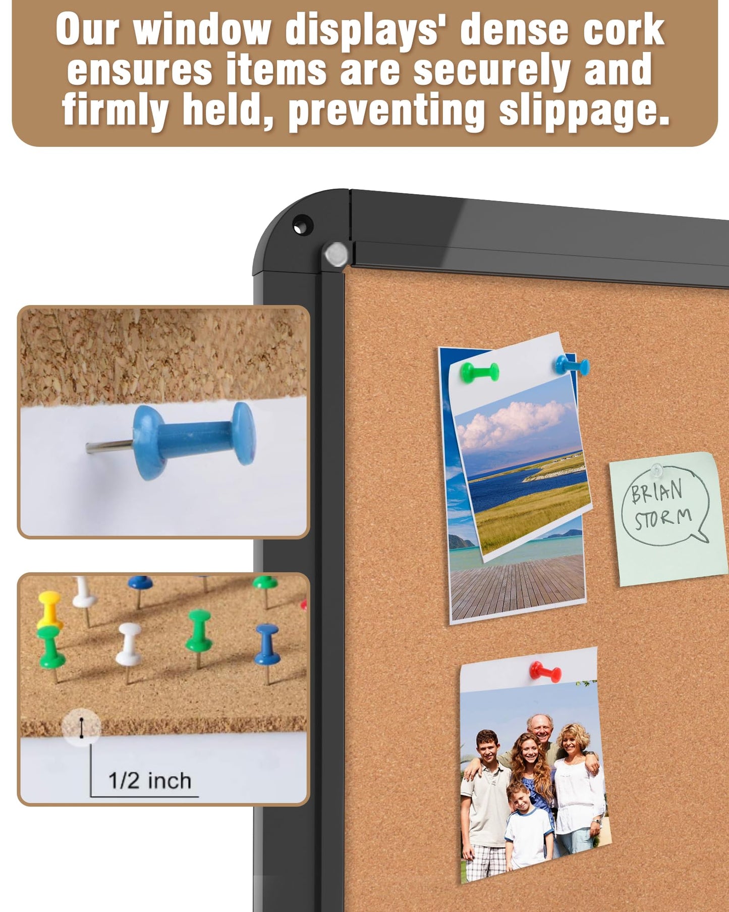 Mifuro 28"x26" Enclosed Bulletin Board, Lockable Weather-Resistant Aluminum Cork Noticeboard for School & Office, Black Frame w/Cork
