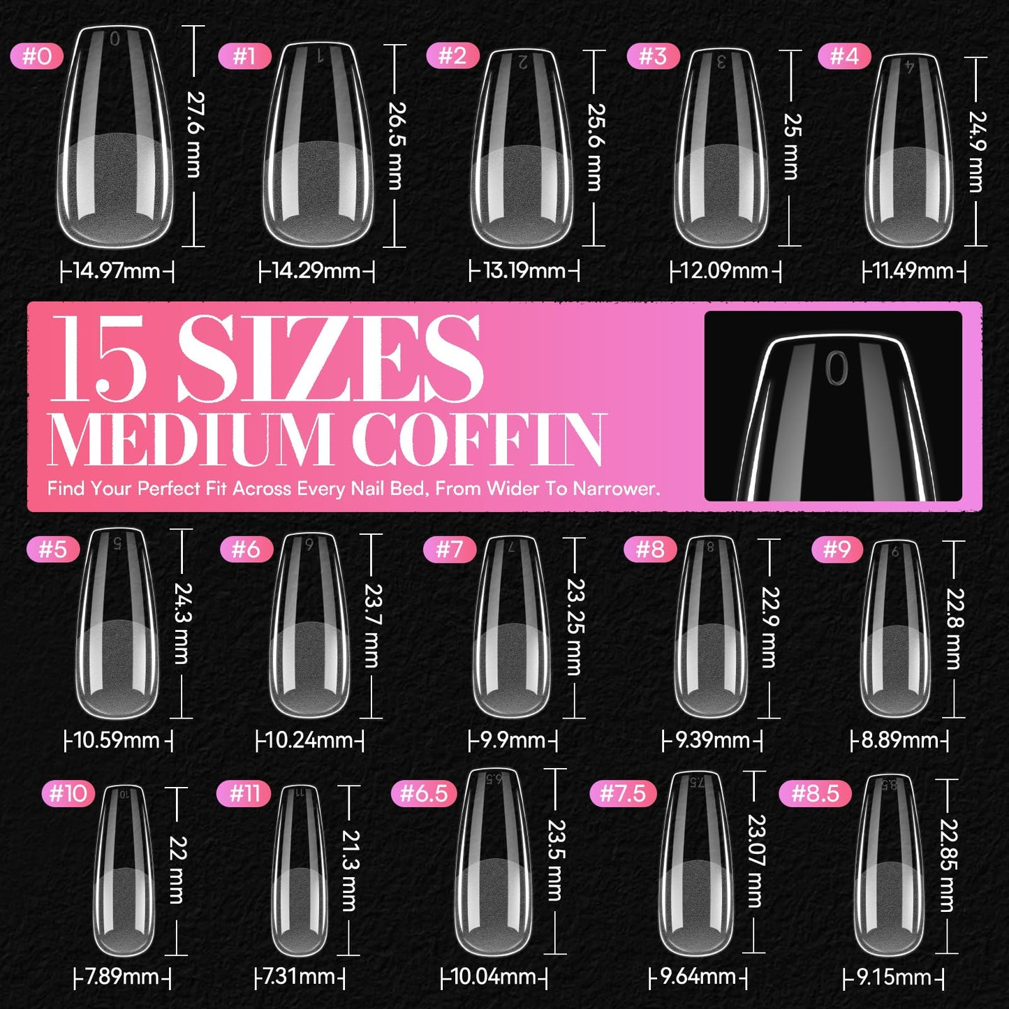 Makartt Coffin Nail Tips: Medium, 240PCS, 15 Sizes, Half Matte, Clear Acrylic, Full Cover Ballerina Press on Nails Extensions Supplies Salon and DIY Extension for Long-Lasting Manicure