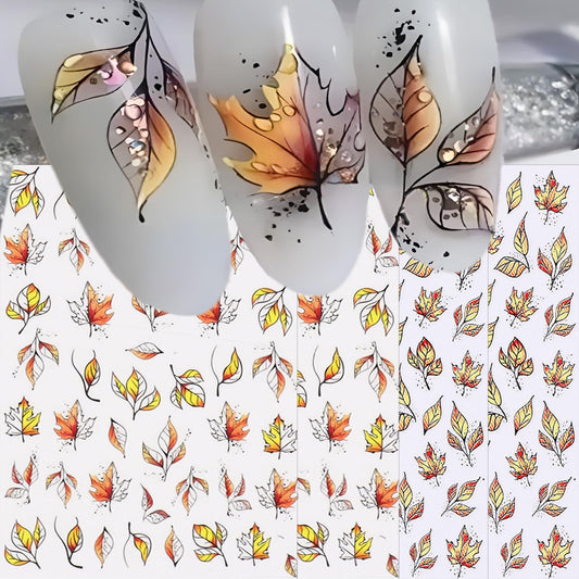 IDDFEVE Fall Nail Stickers - Autumn Withered Maple Self-Adhesive 3D Nail Decals for Women Girls DIY Thanksgiving Day Leaves Vein Manicure (4 Sheets)