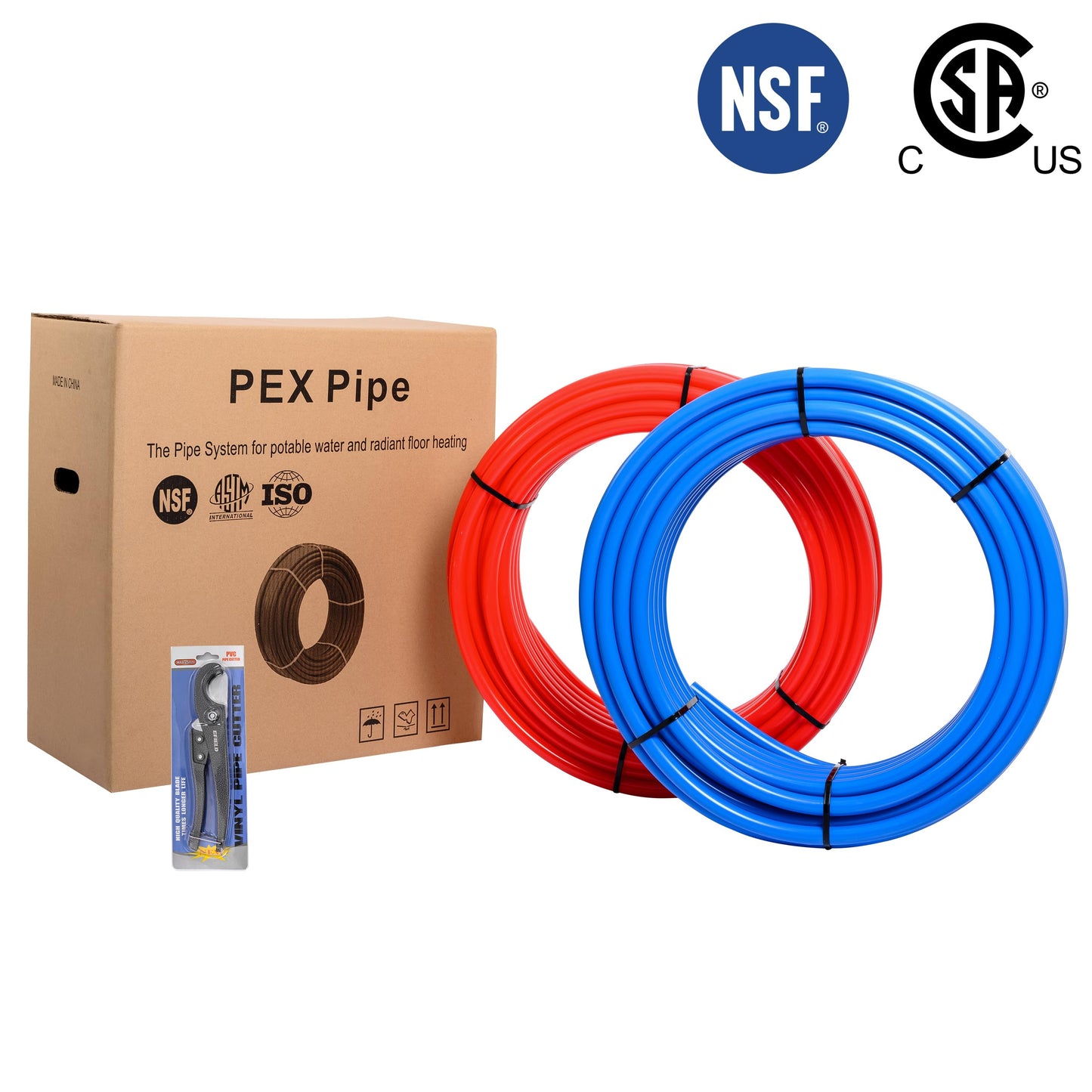 EFIELD 1/2-inch PEX Pipe Plumbing Installation Kit: 1/2-Inch X 200 ft Pex-b Tubing (100 ft Red + 100ft Blue), 12 Pcs Pex Brass Fittings, Cinch Clamp Fastening Tool and 20 Pcs 1/2" Clamps,(AB21530I)