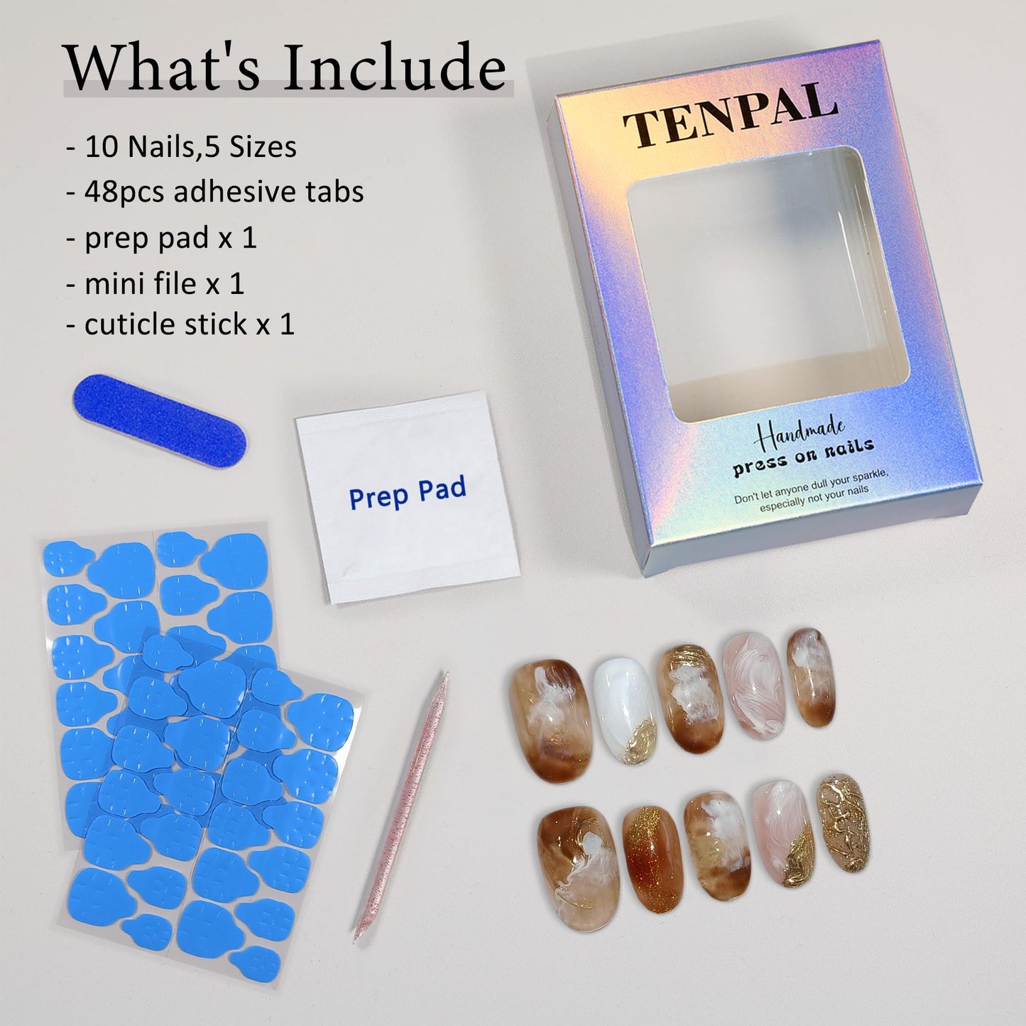 TENPAL Cat Eye Press On Nails 10 Pcs with Tools Kit,Handmade Amber Coffee Ombré Glue on Nails,Short Oval False Nails with Ridge Embossed Glossy Glow Reusable Fake Nails for Autumn Winter Wedding(XS)