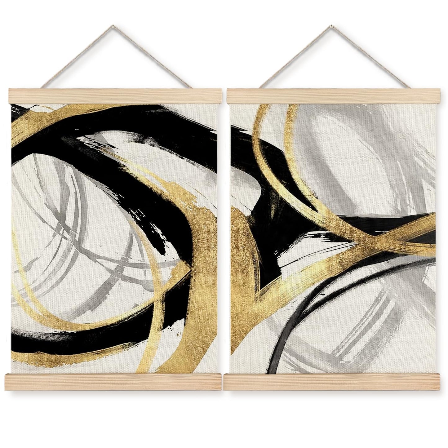 BearCake Abstract Modern Black and Gold Wall Art Office Decor Set of 2,Black Gold and White Wall Decor Poster for Bedroom Living Room, Abstract Pictures for Home Decor,12x16 Inch