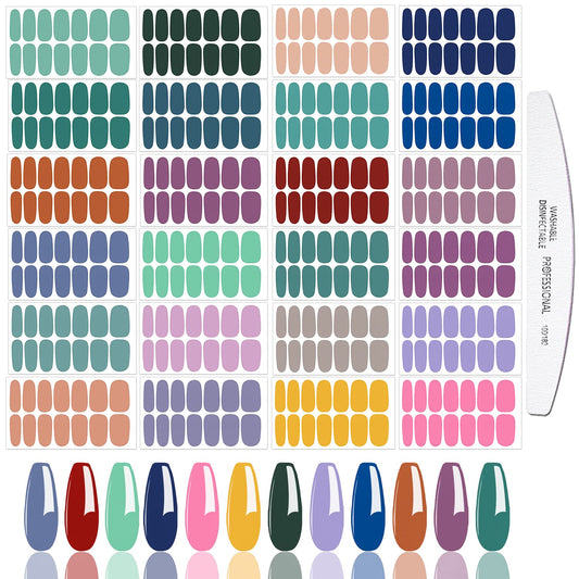 JERCLITY 24 Sheets Solid Cool Colors Nail Stickers Full Wraps Real Polish Strips for Women Art Bright Color Gel Strips With File