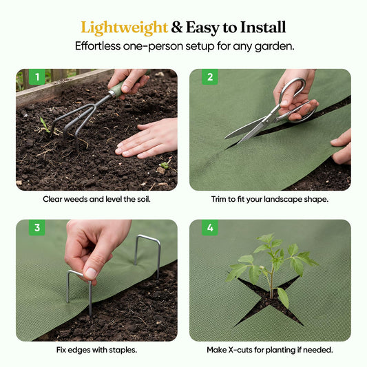 Grenebo Weed Barrier Fabric, 4FT x 100FT, Non-Woven Landscape Fabric, Easy to Cut & Fray-Resistant, Breathable & Permeable, Landscaping Fabric with 30 Stakes, for Gardens, Flower Beds, Vegetable Plots