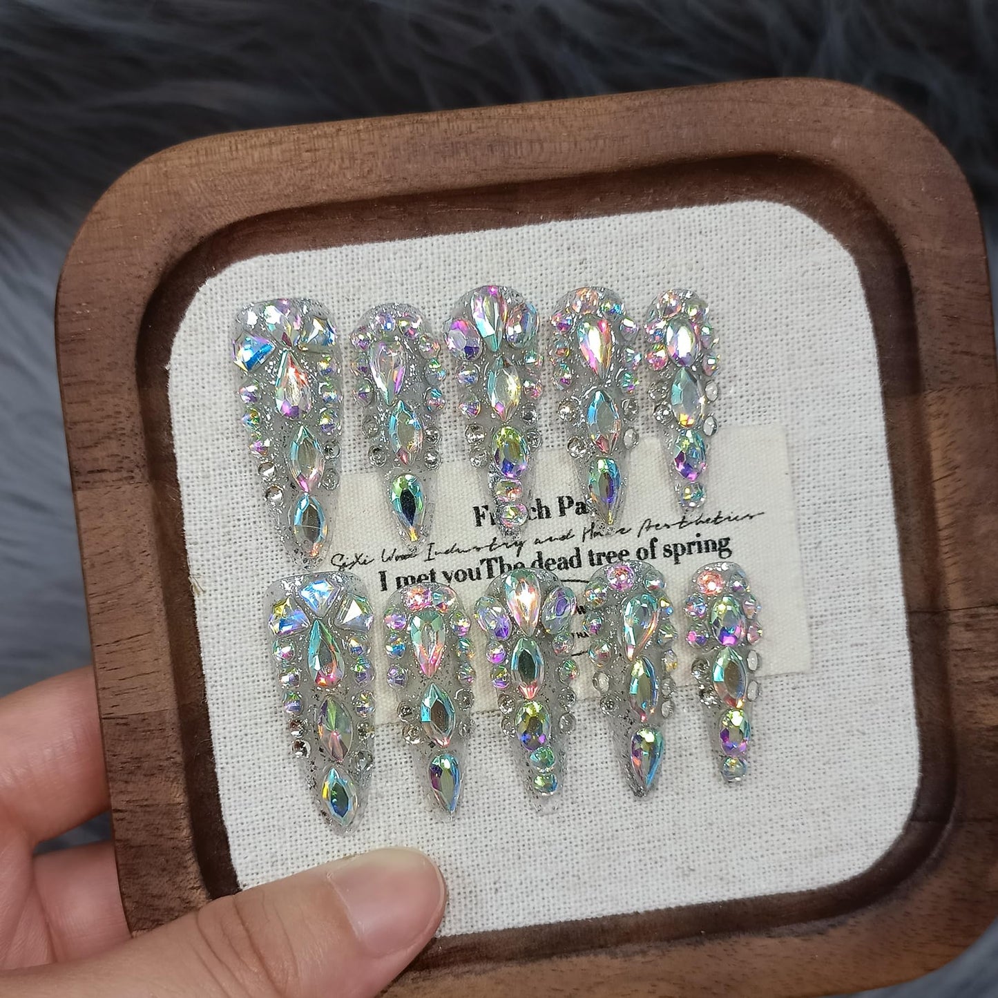 TENPAL 10Pcs Luxury Press On Nails Long Stiletto,Full Cover Crystal Glitter Fake Nail Set with Tools,Reusable Bride Wedding Nails for Bridal Party Bachelorette,Statement Making Glamorous Nail(M)