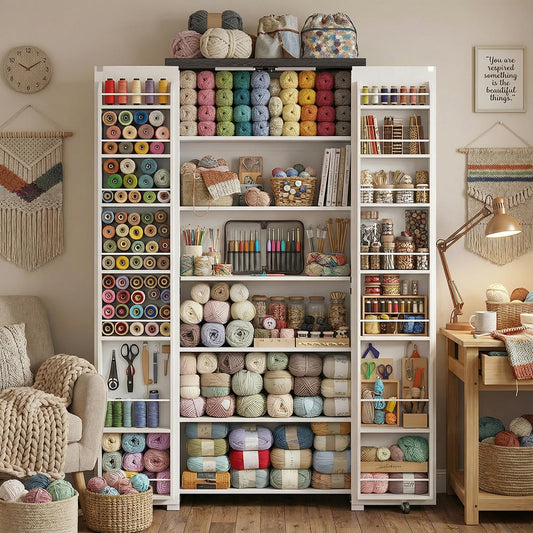 Furnivio Craft Cabinet with Storage - 71" Sewing Cabinet with LED Lights, Adjustable Shelves, Hobby Storage Cabinet for Craft Room, Food Pantry Cabinet for Kitchen, Dinning Room or Living Room
