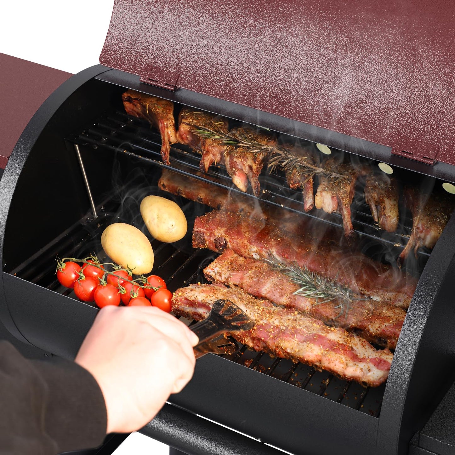 Jocoevol Pellet Smoker Grill Electric Wood Pellet Bbq Grill Smoker Electric With Auto Feed & Pid Temperature Control 180-425°F, 456 Sq.In Cook Area For Outdoor Backyard