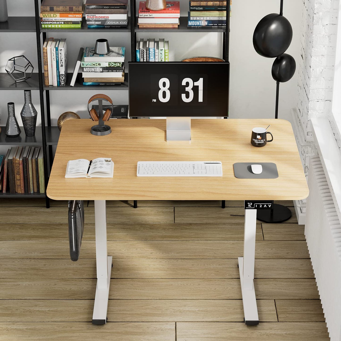 YESHOMY Height Adjustable Electric Standing Desk, 40 inch Computer Table, Home Office Workstation, White Leg/Natural Top
