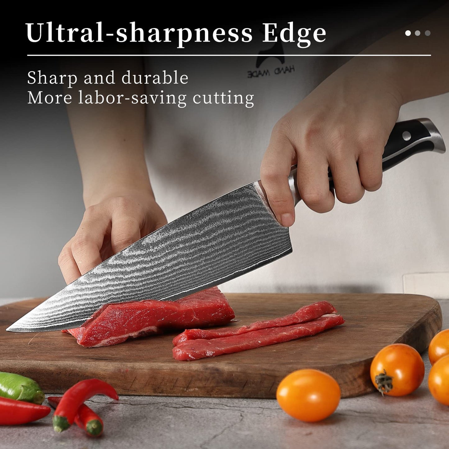 Damascus Kitchen Knife Set with Block, 9-Piece 67-Layer VG10 Damascus Steel Knife Set with Triple-Rivet Handles, Chef, Santoku, Utility, Bread & Paring Knives, Sharpener, Shears, Grey