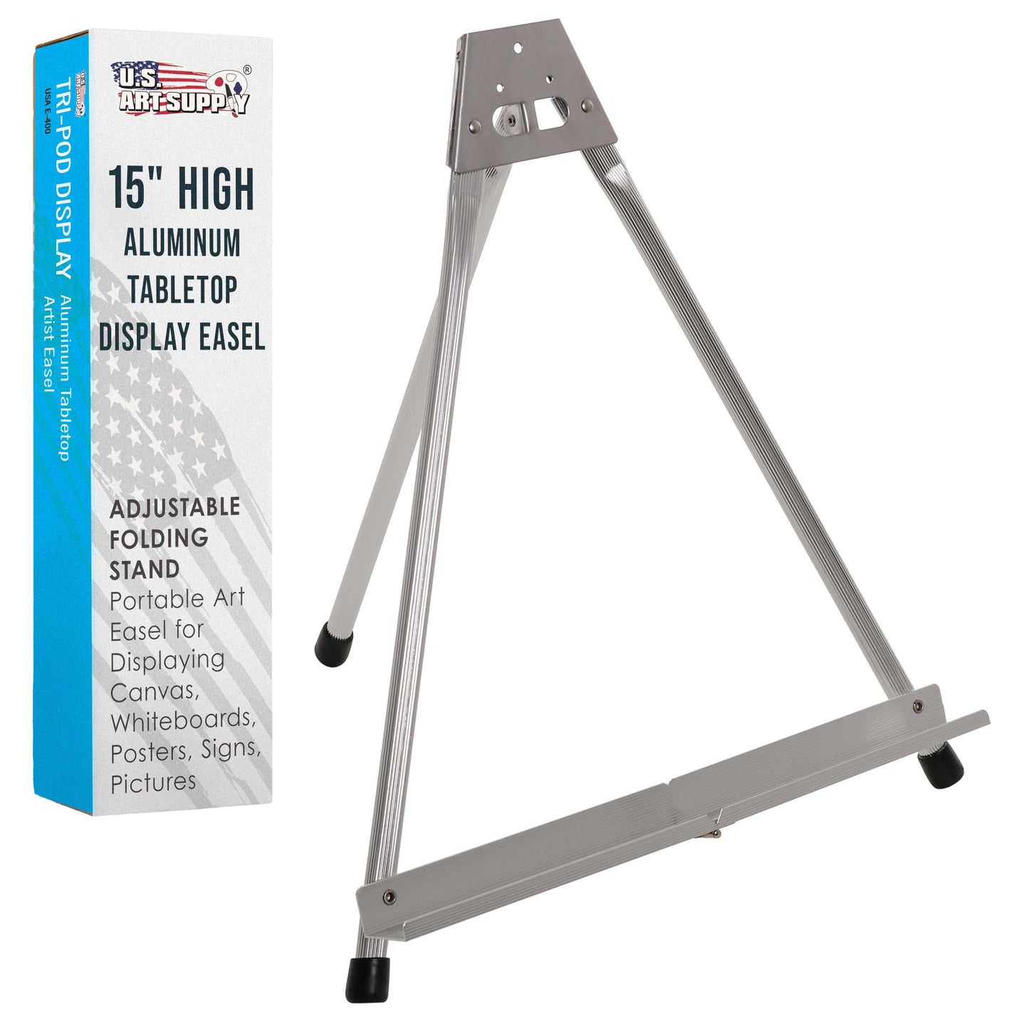 U.S. Art Supply 15-Inch Aluminum Tabletop Easel for Painting - Silver, Lightweight Portable Tripod Art Easel Stand for Sign Display Painting Canvas, and Whiteboards