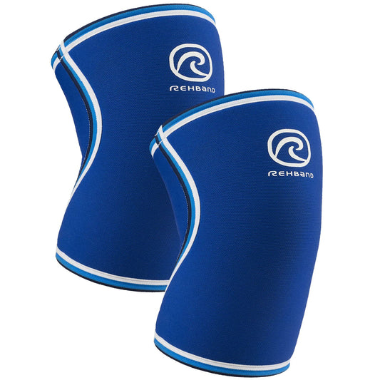 Rehband Classic Knee Sleeve for Strength Training - 7mm Neoprene Knee Brace Competition, Weightlifting, Flexible & Non-Slip Knee Support for Men & Women with anatomic shape, Colour:Blue - 1 Pair, Size:Large