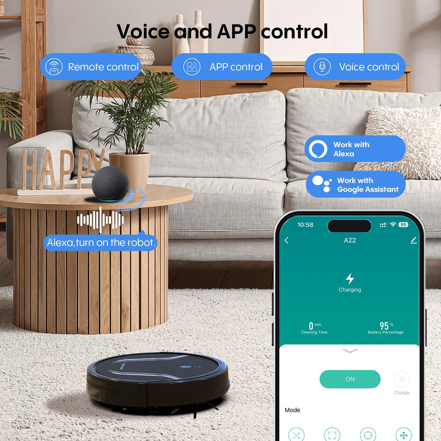 Bagotte Robot Vacuum and Mop, 5000Pa Mopping Robot Vacuum Cleaner with 3-in-1 Robotic Vacuum Cleaner, Multiple Cleaning Modes, Self-Charging, WiFi/Alexa/App, Ideal for Hard Floor, Pet Hair，Debris