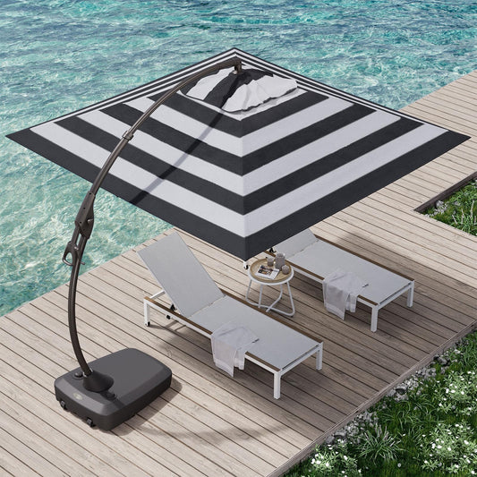 Grand patio 10x10 FT Cantilever Umbrella with Base Outdoor Large Aluminum Square Offset Umbrellas for Deck Pool (Black & White, 10x10 FT)