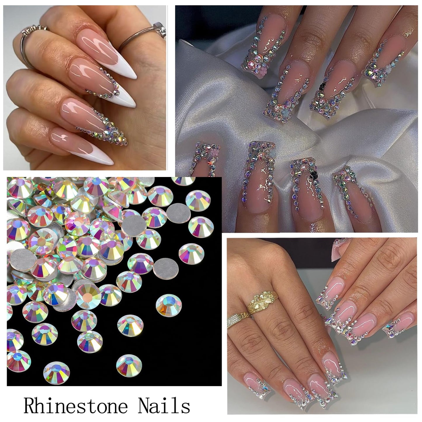 SEMATA AB Crystal Nail Art Rhinestones Charms Flatback Nail Gems Rhinestones Diamonds Multi Shapes AB Crystal Nails Charms Stone Mixed Size Nails Art Accessories Decoration Design for Women