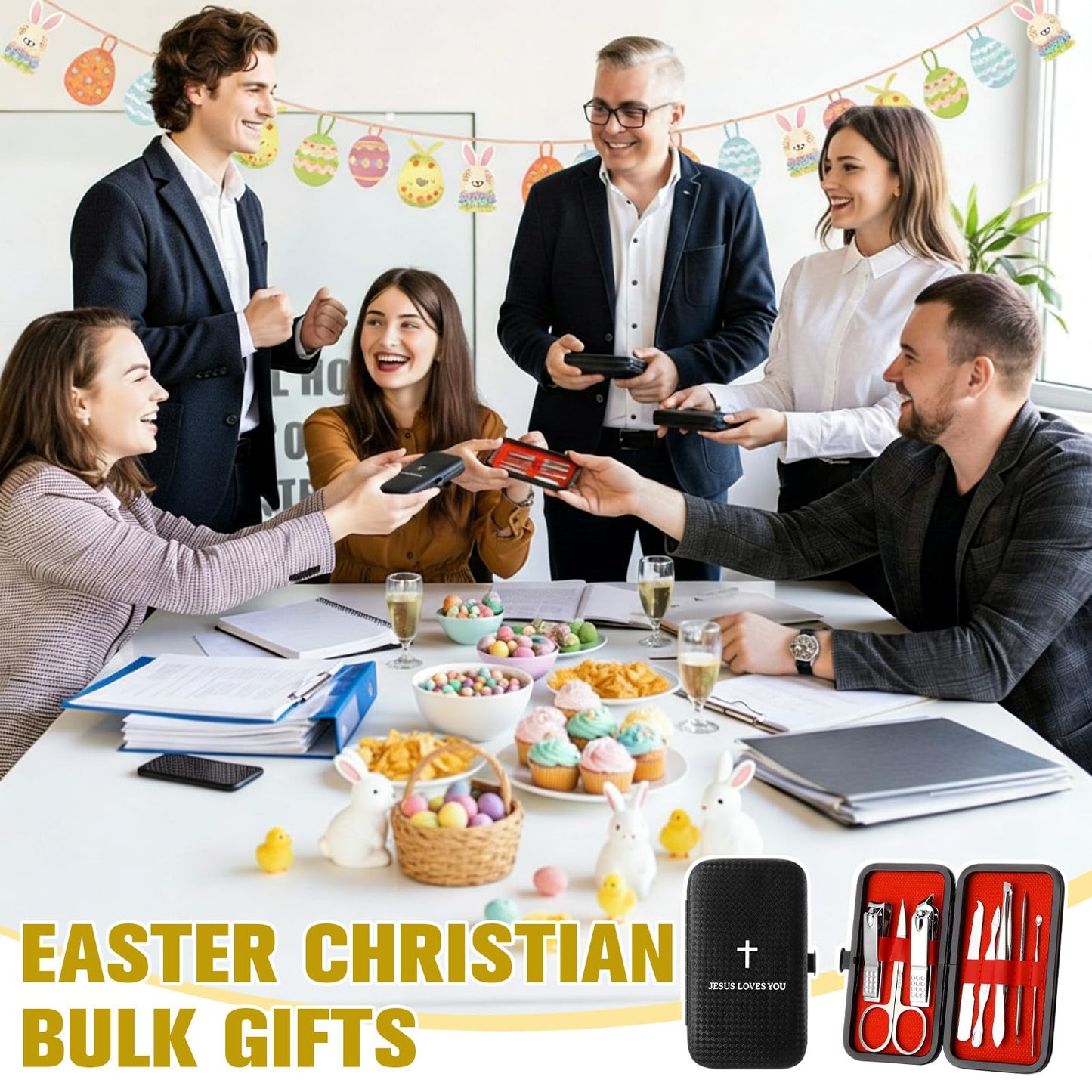 Yinkin 16 Pack Father's Day Christian Bulk Gifts Nail Clipper Set Jesus Loves You Manicure Set 8 in 1 Nail Pedicure Kit for Men Dad Husband Grooming Gifts Kits with Leather Case