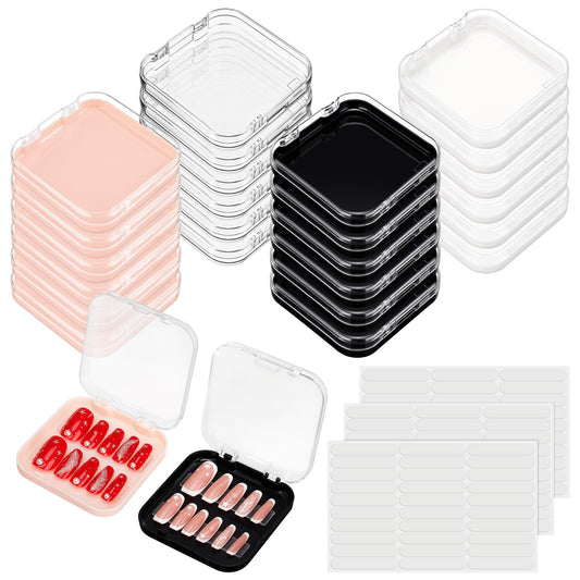 AceOrbit Press on Nail Boxes with 180 Pcs Adhesive Double Sided Tape Acrylic Press on Nail Packaging Cases Transparent Storage Case Organizer for Display Art Salon Supplies(Multicolor,24 Pcs)