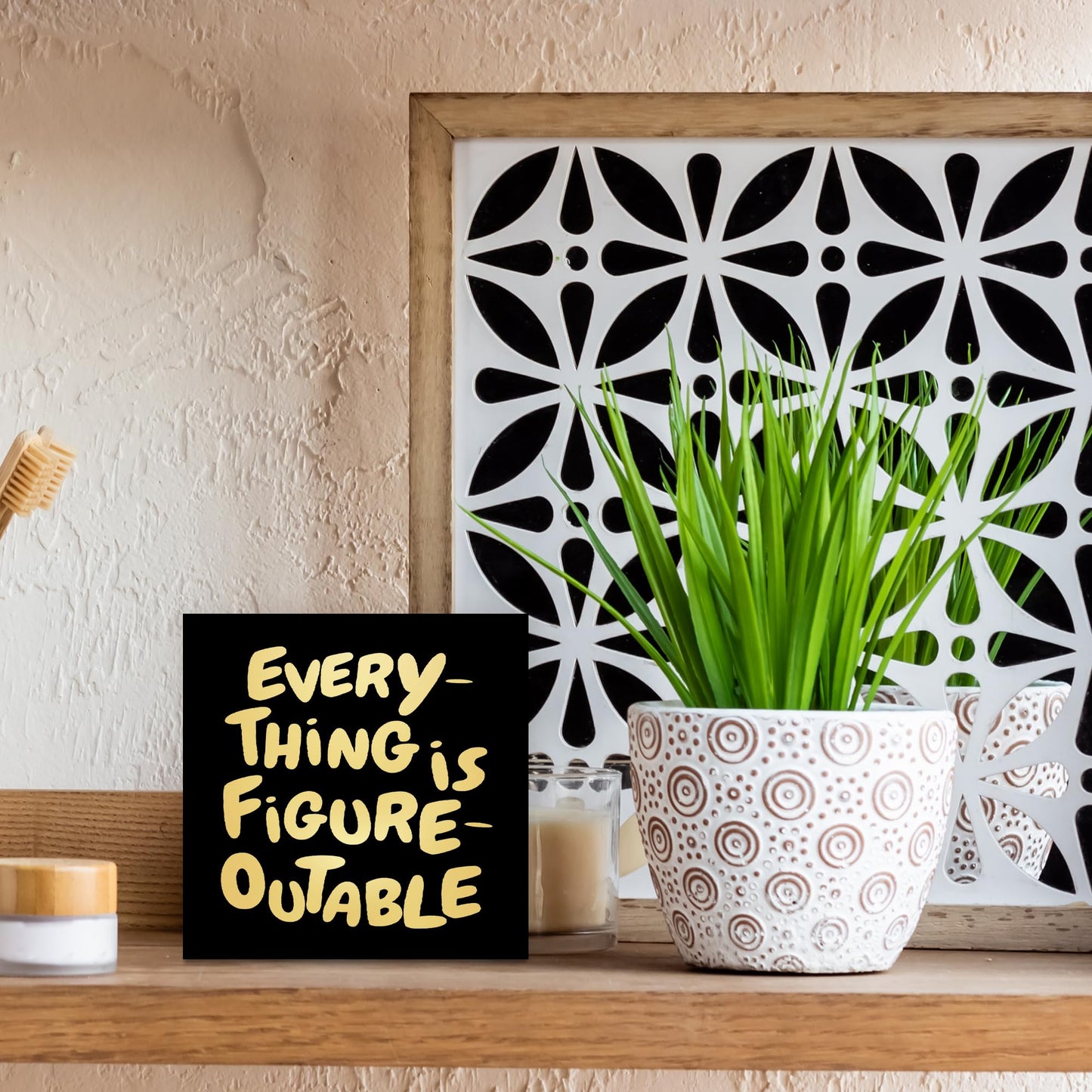 CUANFDDSF Inspirational Black Gold Office Decor, Every Thing is Figure Outable Motivational Office Accessories Wooden Box Sign, Inspirational Gifts for Women, Men Wall Desk Shelf Tabletop Decoration